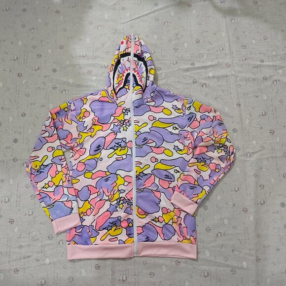 Bape Pink and Purple Shark Head Hoodie - Picture 1 of 7